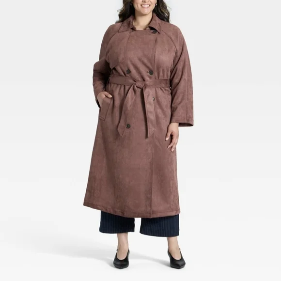 Faux-suede Trench Coat - Picture 3 of 6